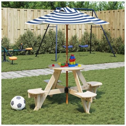 Tavolo Picnic per 4 Bambini con Ombrellone Rotondo Legno Abete - Foto 2