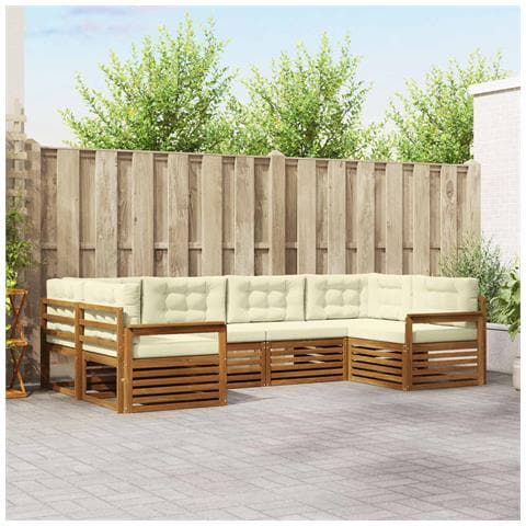 Set divani 6 pcs Naturale e Crema Legno di Acacia Massello - Foto 2