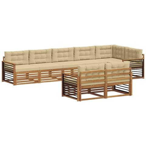 Set di divani da esterno con cuscino 8 pcs Naturale e Beige - Foto 1