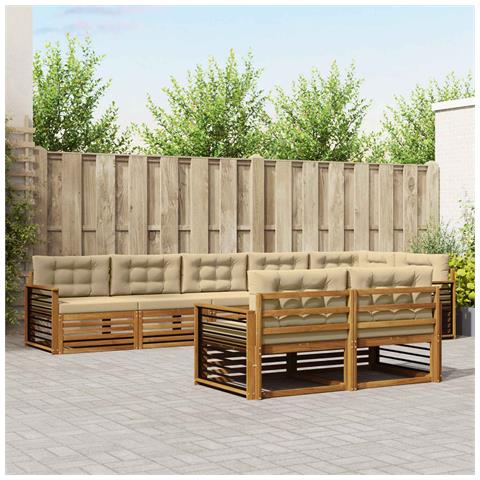 Set di divani da esterno con cuscino 8 pcs Naturale e Beige - Foto 2