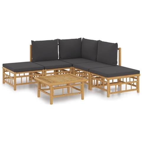 Set Salotto da Giardino 6pz con Cuscini Grigio Scuro Bambù - Foto 1