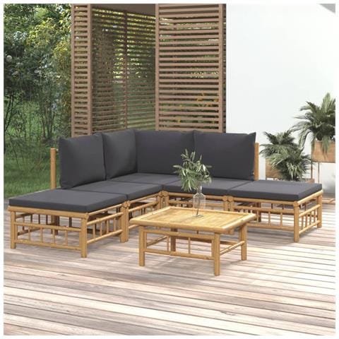 Set Salotto da Giardino 6pz con Cuscini Grigio Scuro Bambù - Foto 2