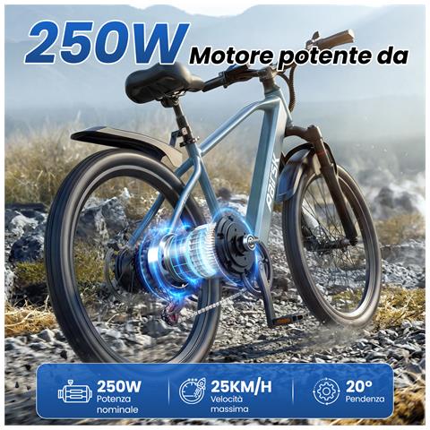 Bicicletta Elettrica GT300 26 Pollici E-bike 250W, Batteria 36V 10Ah 7 Velocità Autonomia 30-50km Blu - Foto 2