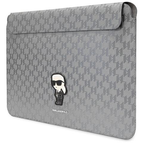 Karl Lagerfeld Saffiano Monogram Iconic 14 Custodia Per Laptop - Argento - Foto 2
