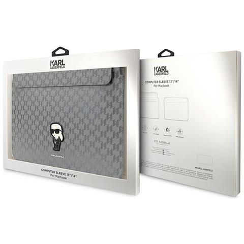 Karl Lagerfeld Saffiano Monogram Iconic 14 Custodia Per Laptop - Argento - Foto 4