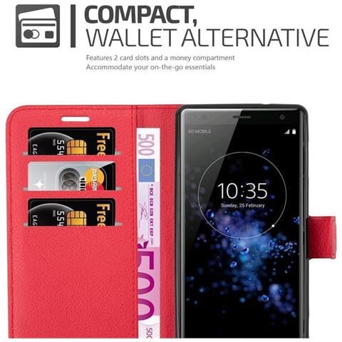 Custodia Compatibile Con Sony Xperia Xz2 In Rosso Carminio - Coperchio Protettiva Con Chiusura Magnetica, Funzione Stand E Tasca Per Le Carte - Foto 2