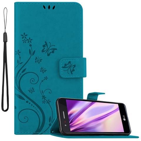 Cadorabo Custodia Compatibile Con Lg K8 2017 Eu In Blu Fiore - Coperchio Protettivo In Design Floreale Con Chiusura Magnetica, Funzione Stand E Slot Per Carte - Foto 1