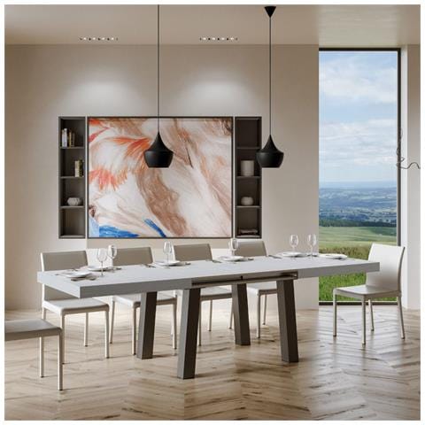 Tavolo Allungabile 90x160/264 Cm Bridge Telaio Antracite - Bianco Frassino - Foto 2