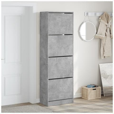 Scarpiera 4 Cassetti Ribaltabili Grigio Cemento 60x34x187,5 Cm - Foto 3