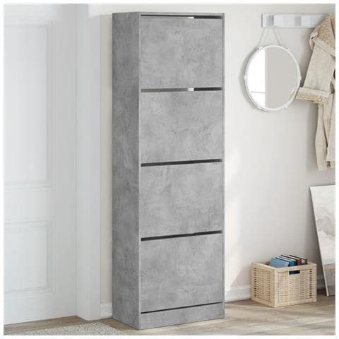 Scarpiera 4 Cassetti Ribaltabili Grigio Cemento 60x34x187,5 Cm - Foto 1