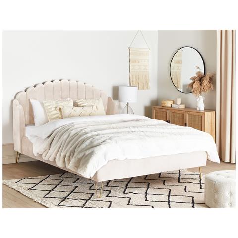 Letto Matrimoniale Velluto Beige 180 X 200 Cm Ambillou - Foto 1