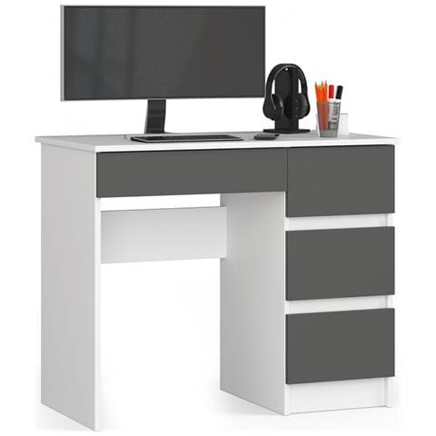 Scrivania per computer A7 destro, 4 cassetti, 90x50x77 cm, Colore Bianco e Grigio Grafite - Foto 1