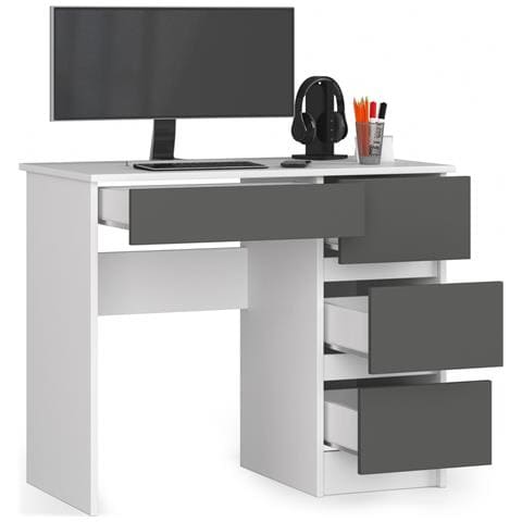 Scrivania per computer A7 destro, 4 cassetti, 90x50x77 cm, Colore Bianco e Grigio Grafite - Foto 2