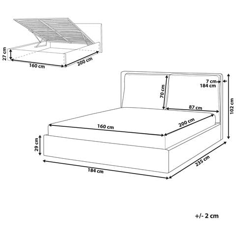 Letto Matrimoniale Contenitore Tessuto Beige Chiaro 160 X 200 Cm Bajonna - Foto 2