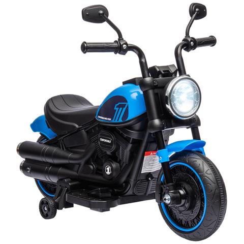 Moto Elettrica Per Bambini 18-36 Mesi In Pp E Metallo Con Rotelle E Fanale, 76x42x57 Cm, Blu E Nero - Foto 1