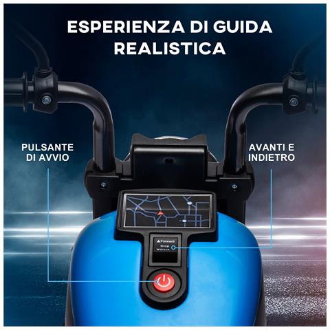 Moto Elettrica Per Bambini 18-36 Mesi In Pp E Metallo Con Rotelle E Fanale, 76x42x57 Cm, Blu E Nero - Foto 6