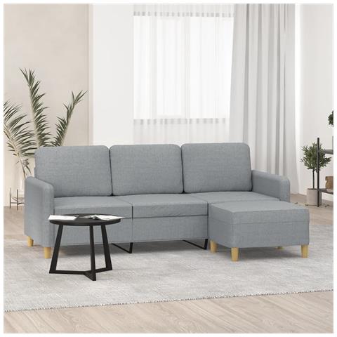 Divano A 3 Posti Con Poggiapiedi Grigio Chiaro 180cm In Tessuto - Foto 7