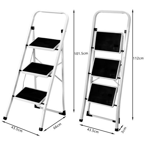 Scala Scaletta Pieghevole 3 Gradini Antiscivolo Sgabello Scaletto Acciaio Nero - Foto 2
