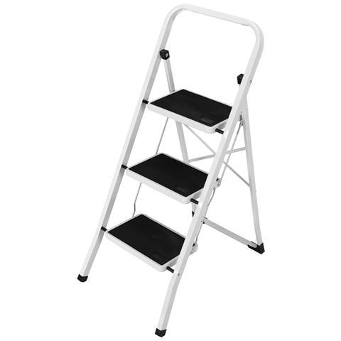 Scala Scaletta Pieghevole 3 Gradini Antiscivolo Sgabello Scaletto Acciaio Nero - Foto 1