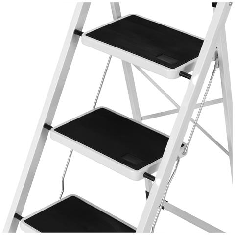Scala Scaletta Pieghevole 3 Gradini Antiscivolo Sgabello Scaletto Acciaio Nero - Foto 6