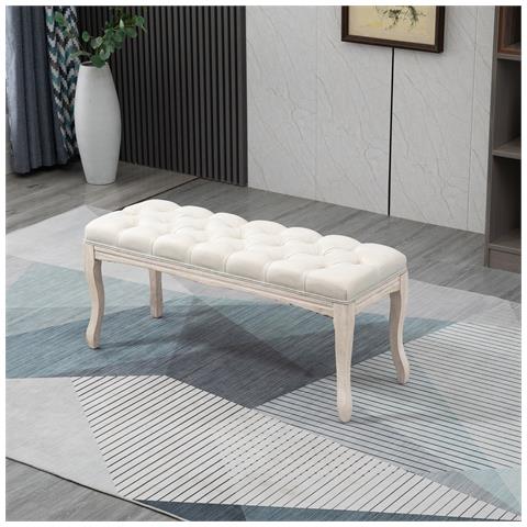 Panca Fondoletto Vintage con Seduta Imbottita in Tessuto e Gambe in Legno, 110x40x48cm, Beige - Foto 6