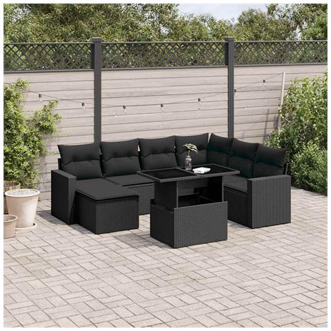 Set Divani Da Giardino Con Cuscini 8 Pz Nero In Polyrattan - Foto 1