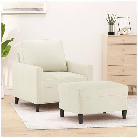 Poltrona con Poggiapiedi Crema 60 cm in Velluto - Foto 2