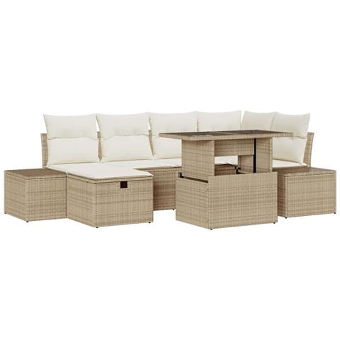 Set Divano da Giardino da 7 Pezzi con Cuscini Beige in Polyrattan - Foto 1