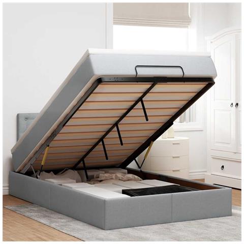 Pouf Letto con Materasso Grigio Chiaro 120x190 cm in Tessuto - Foto 2