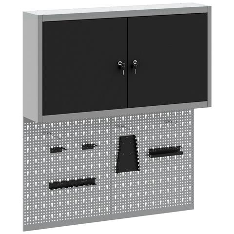 Set di armadietti e pannello attrezzi da parete in metallo nero a 3 pezzi - Foto 1
