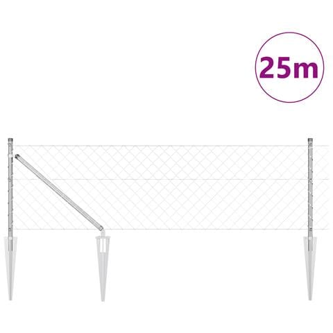 Recinzione in rete metallica con 13 picchetti 0.6x25 m Acciaio zincato - Foto 2
