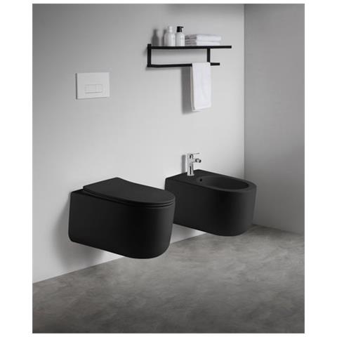Sanitari Sospesi Wc E Bidet In Ceramica Copriwater Soft-close Tramontana Nero Opaco - Foto 1