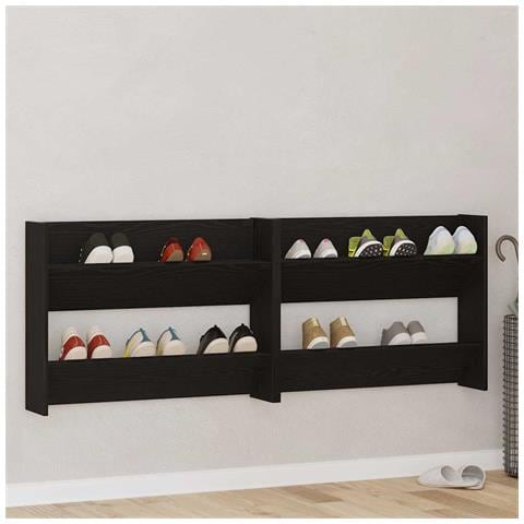 Armadi per scarpe da muro 2 pcs Rovere nero Legno multistrato - Foto 2