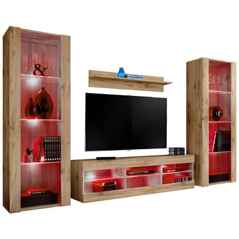 Komodee, Set di mobili porta TV Tivoli Grande RTV, Wotan, LED RGB, Larghezza 250 cm x Altezza 159 cm x Profondità 35 cm, Per soggiorno, Camera da letto - Foto 1