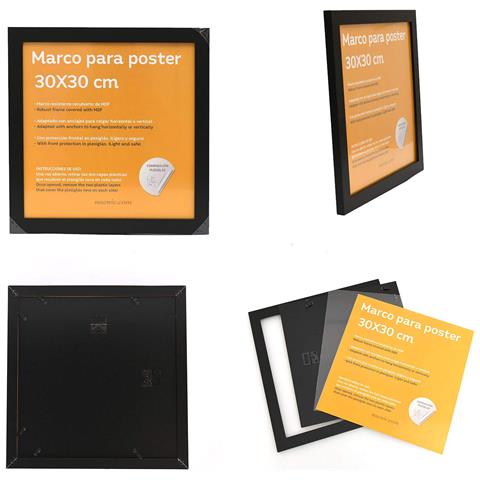 Set Di 6 Stampe Foglie Timbrate Saluti Ciao, Ciao, Bonjour, Wow 30x30 30x30 Cornice Nera - Foto 2