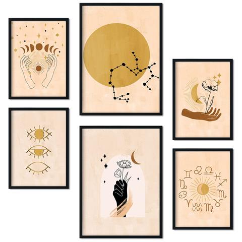 Set Di 6 Stampe Collezione Mistica Di Poster Con Estetica Collage Per La Decorazione D'interni A3 & A4 Cornice Nera - Foto 1