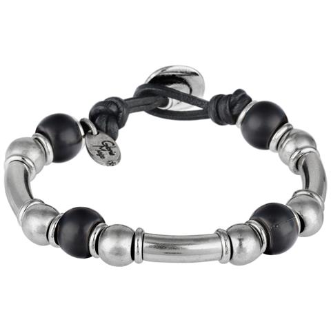 Bracciale In Argento, Pelle, Resina Nera, Liss Nero - Foto 1