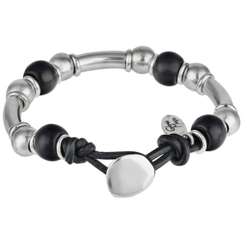 Bracciale In Argento, Pelle, Resina Nera, Liss Nero - Foto 2