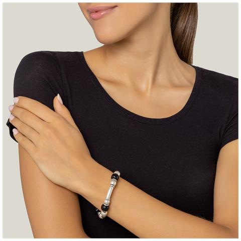 Bracciale In Argento, Pelle, Resina Nera, Liss Nero - Foto 3