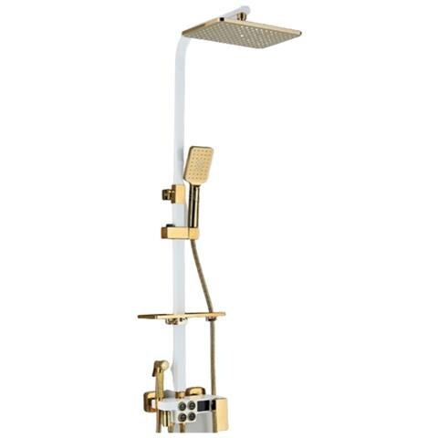 Colonna doccia, Blackswan, tipo M136, modello regolabile bianco /oro, con bocca girevole, doccia ad alta pressione e display digitale, misura 120 cm - Foto 1
