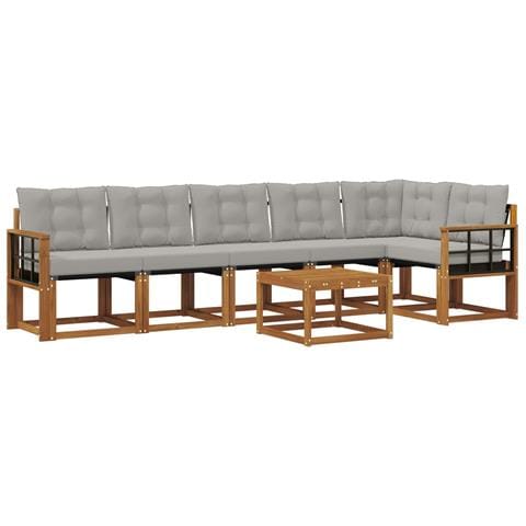 Set di divani da esterno 7 pcs Grigio Naturale e Chiaro - Foto 1
