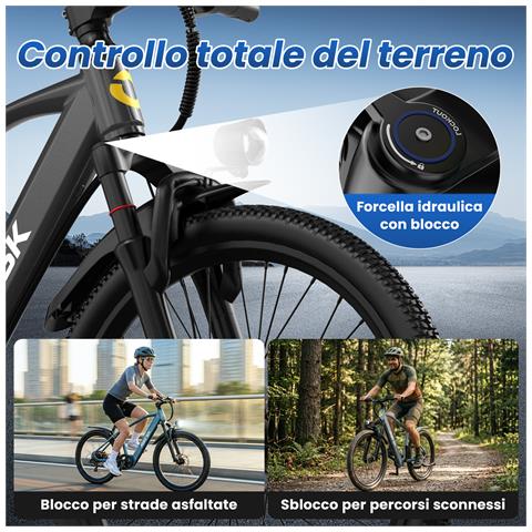 Bicicletta Elettrica GT300 26 Pollici E-bike 250W, Batteria 36V 10Ah 7 Velocità Autonomia 30-50km Nero - Foto 7