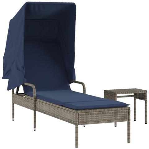 Lettino prendisole con tettuccio e Tavolino in Polyrattan Grigio - Foto 1