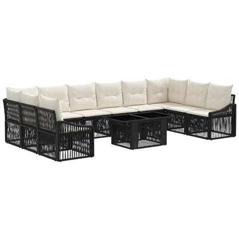 Set Divano da Giardino 11 pz Nero e Bianco Crema polyrattan - Foto 1