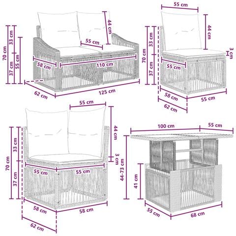 Set Divano da Giardino 11 pz Nero e Bianco Crema polyrattan - Foto 10