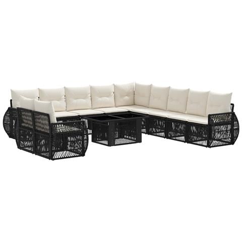Set Divano da Giardino 12 pz Nero e Bianco Crema polyrattan - Foto 1