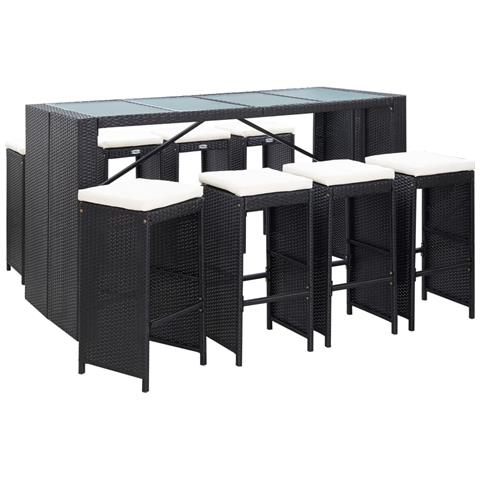 Set Bar Da Giardino 9 Z Pz In Polyrattan Nero - Foto 1