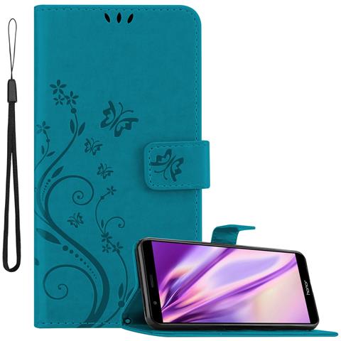 Custodia Compatibile Con Honor 7x In Blu Fiore - Coperchio Protettivo In Design Floreale Con Chiusura Magnetica, Funzione Stand E Slot Per Carte - Foto 1