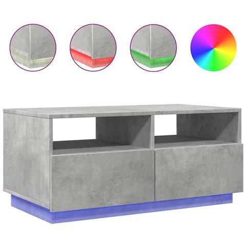 Tavolino Da Soggiorno Con Luci Led Grigio Cemento 90x49x40 Cm - Foto 1