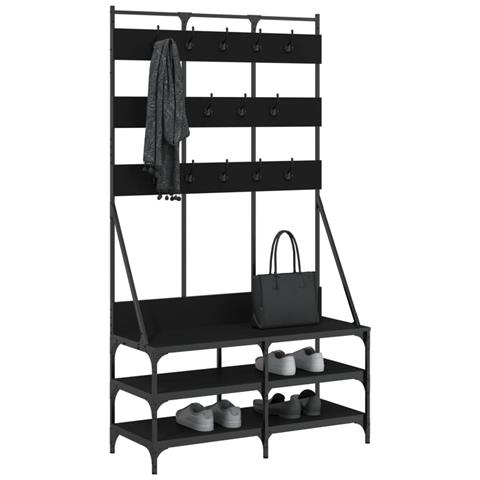 Appendiabiti Con Porta Scarpe Nero 100x40x184 Cm - Foto 3